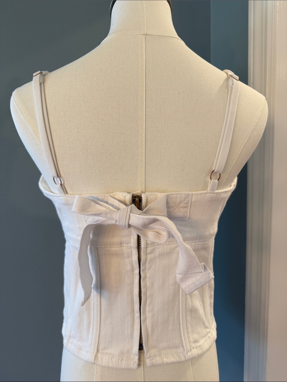 Anthropologie White Denim Corset Tank top by Maeve - Picture 3 of 8